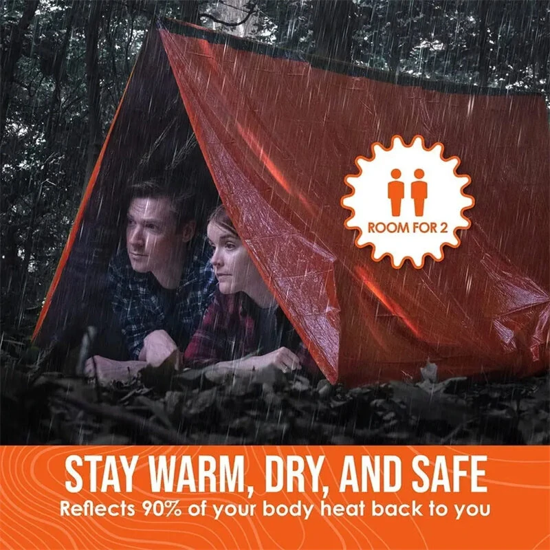 (image for) 2 Person Emergency Shelter Bivy Survival Tent Kit Mylar Tube Tent Sleeping Bag Waterproof Outdoor SOS Thermal Blanket Reusable