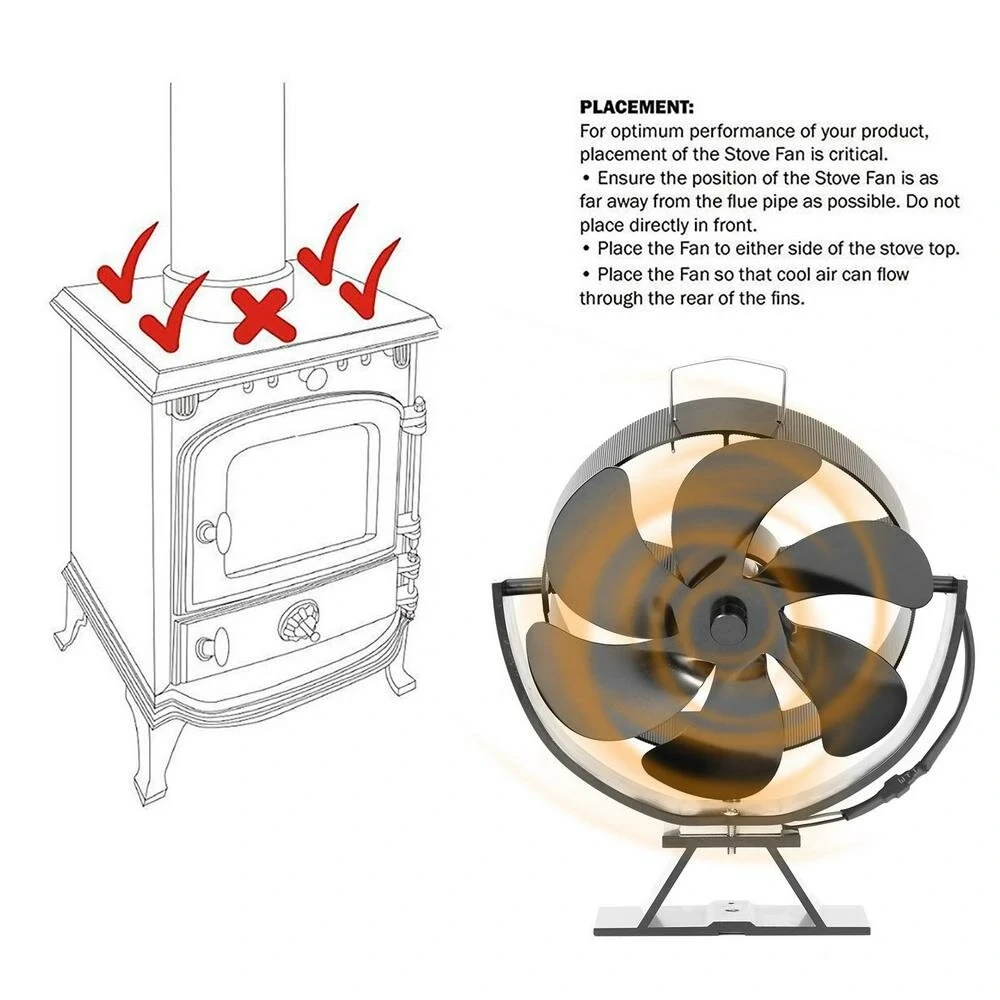 (image for) 6 Blade Wood Burner Fireplace Fan Mini Heat Powered Stove Fan Eco-fan Quiet Home Efficient Heat Distribution