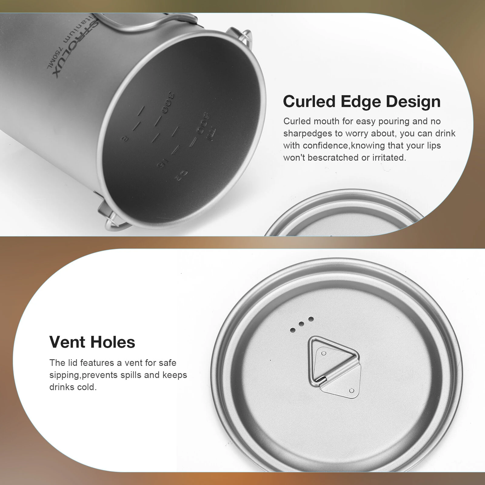 (image for) Astrolux&reg; Ti-M1 Titanium Mug Titanium Pot Lightweight Camping Pot Titanium Cup Titanium Backpacking Pot with Portable Foldable Handles for Outdoor Camping Hiking Backpacking