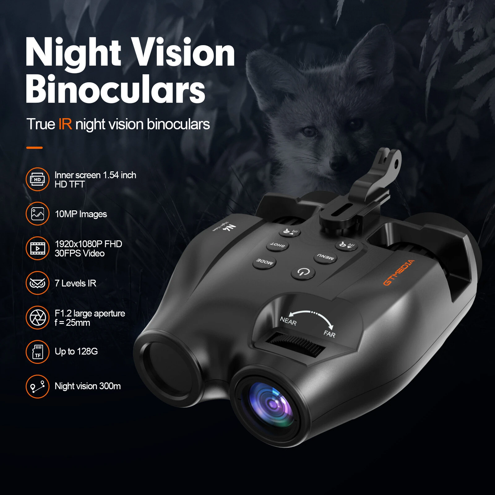 (image for) GTMEDIA N4 Night Vision Binoculars 7 Levels Infrared Light 5X Zoom Photo/Video Playback Head-Mounted Support Ideal for Outdoor Activities and Wildlife Observation